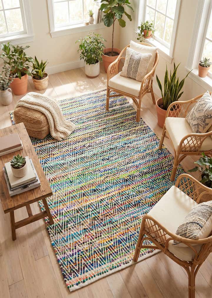 5' 1 x 8' Hand Woven Chindi Chevron Rug