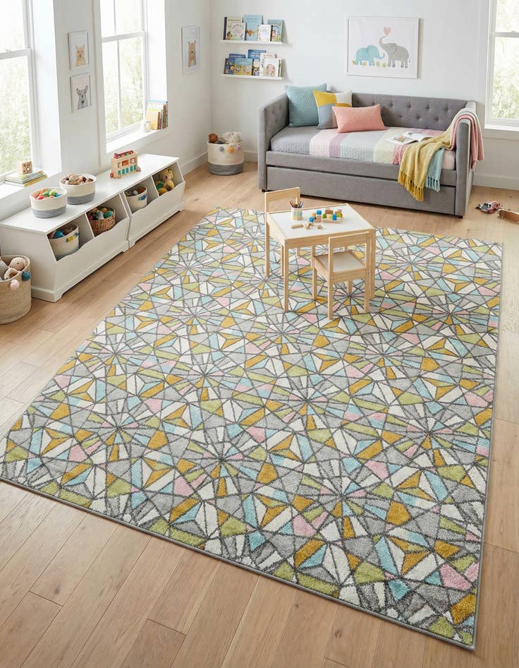 Detail image of 7' 10 x 10' Stained Glass Whimsy Kids Rug