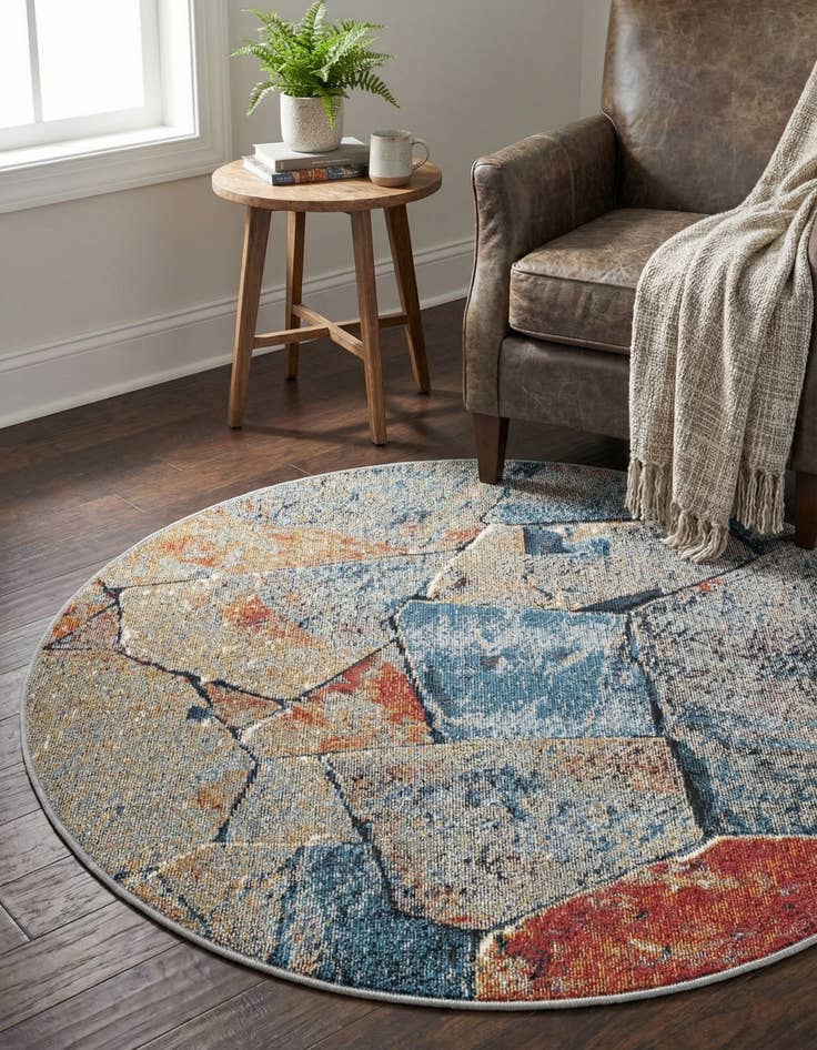 Detail image of 3' x 3' Washable Modern Indoor / Outdoor Round Rug