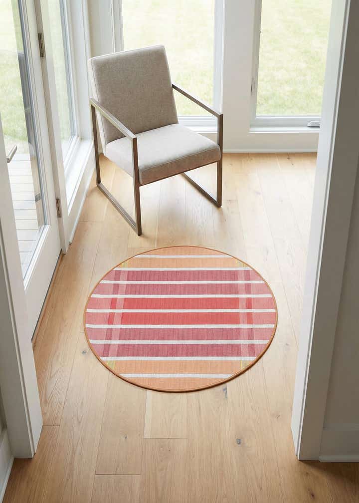 3' x 3' Easy-Clean Striped Indoor / Outdoor Round Rug