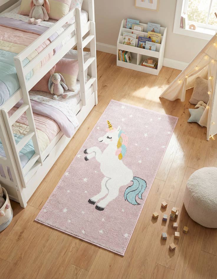 Detail image of 2' 2 x 3' 11 Unicorn Whimsy Kids Runner Rug