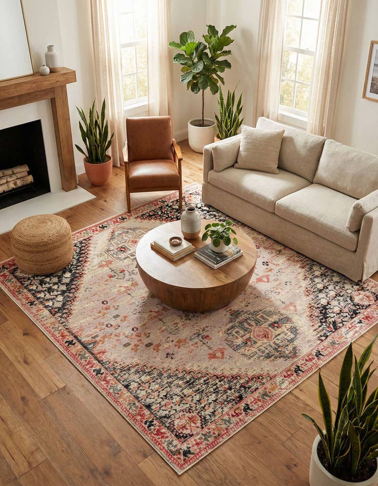 Detail image of 10' x 10' Easy-Clean Traditional Indoor / Outdoor Square Rug