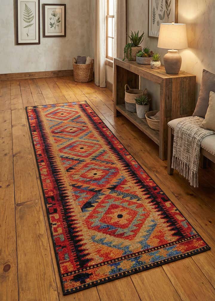 2' x 8' Easy-Clean Tribal Indoor / Outdoor Runner Rug