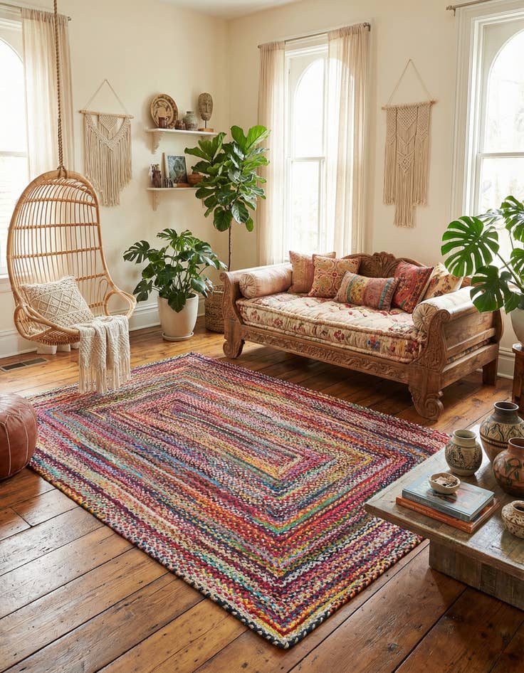 Detail image of 7' 1 x 10'  Hand Braided Chindi Rug