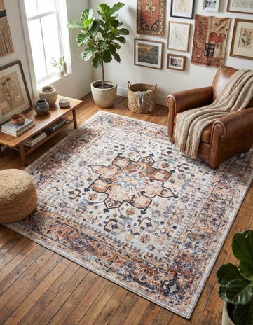 Ivory Almond Washable Yara Square Rug