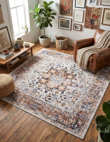 Ivory Almond Washable Yara Square Rug