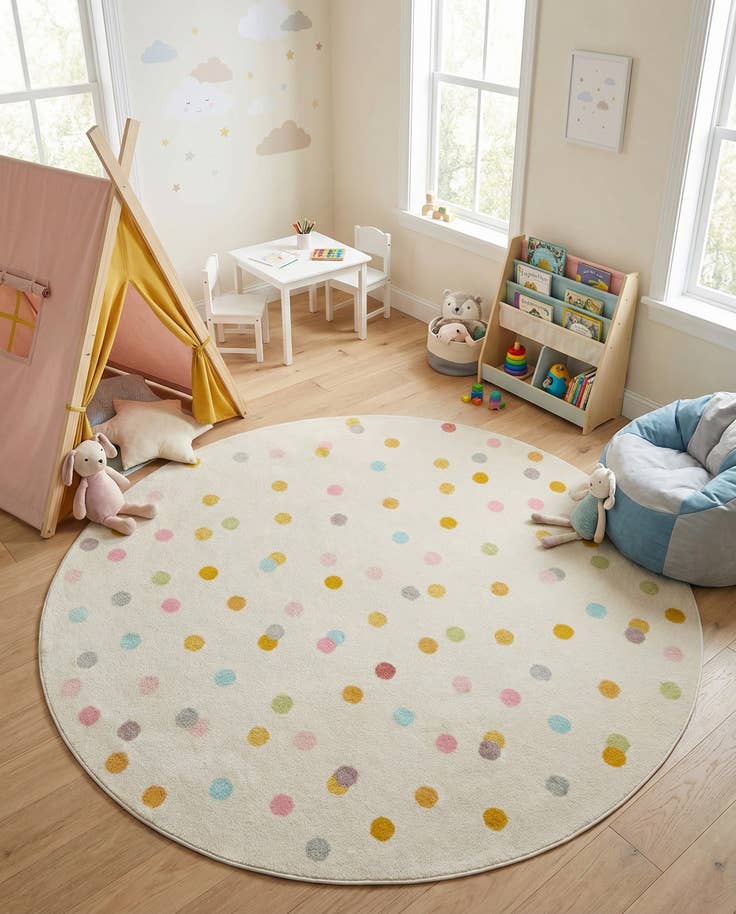 Detail image of 7' 10 x 7' 10 Polka Dot Whimsy Kids Round Rug