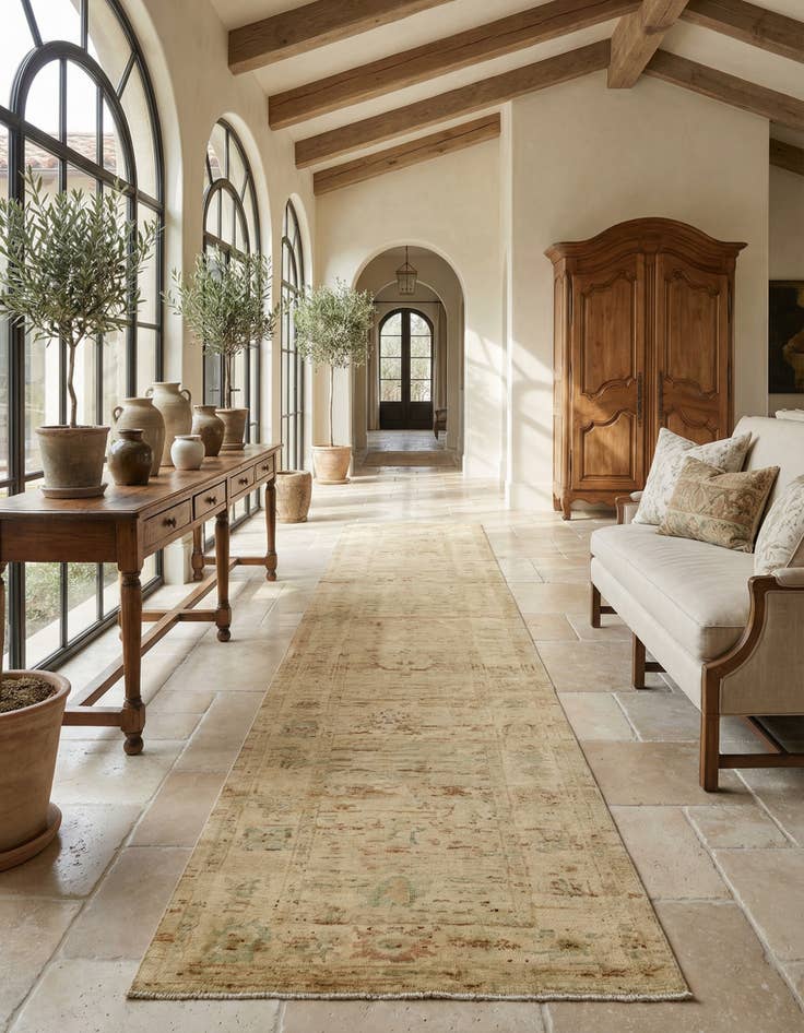 Detail image of 2' 6 x 18' 10 Hand Knotted Oushak Wool Runner Rug