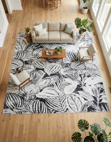 Charcoal Blossom Square Rug