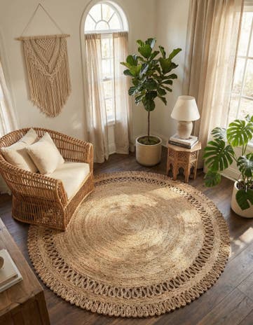 6' 1 x 6' 1 Handmade Braided Jute Round Rug