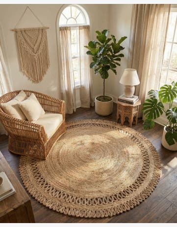 6' 1 x 6' 1 Handmade Braided Jute Round Rug