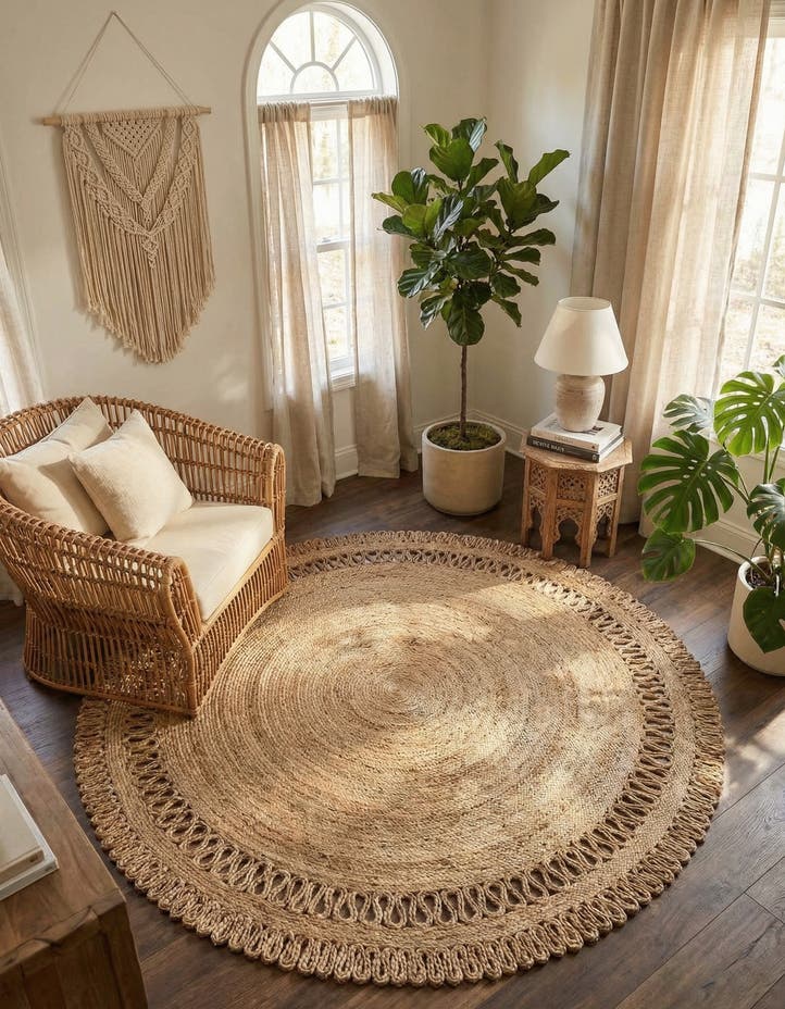 6' 1 x 6' 1 Handmade Braided Jute Round Rug