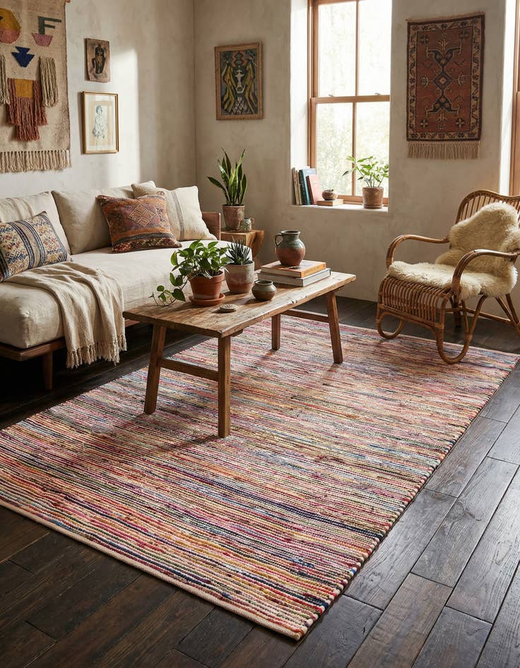 Detail image of 5' 1 x 8'  Hand Woven Chindi Cotton Rug