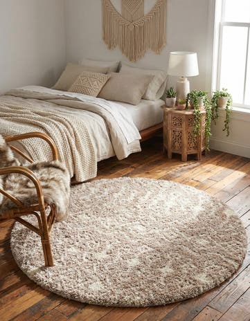 Light Brown Moroccan Trellis Shag Round Rug