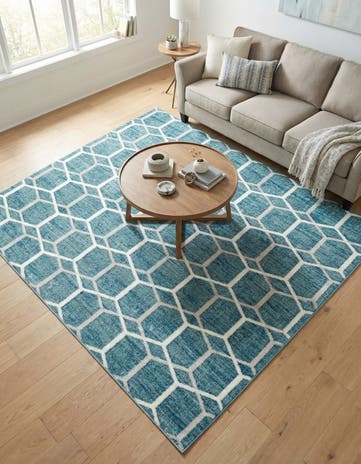 Blue Lattice Trellis Square Rug