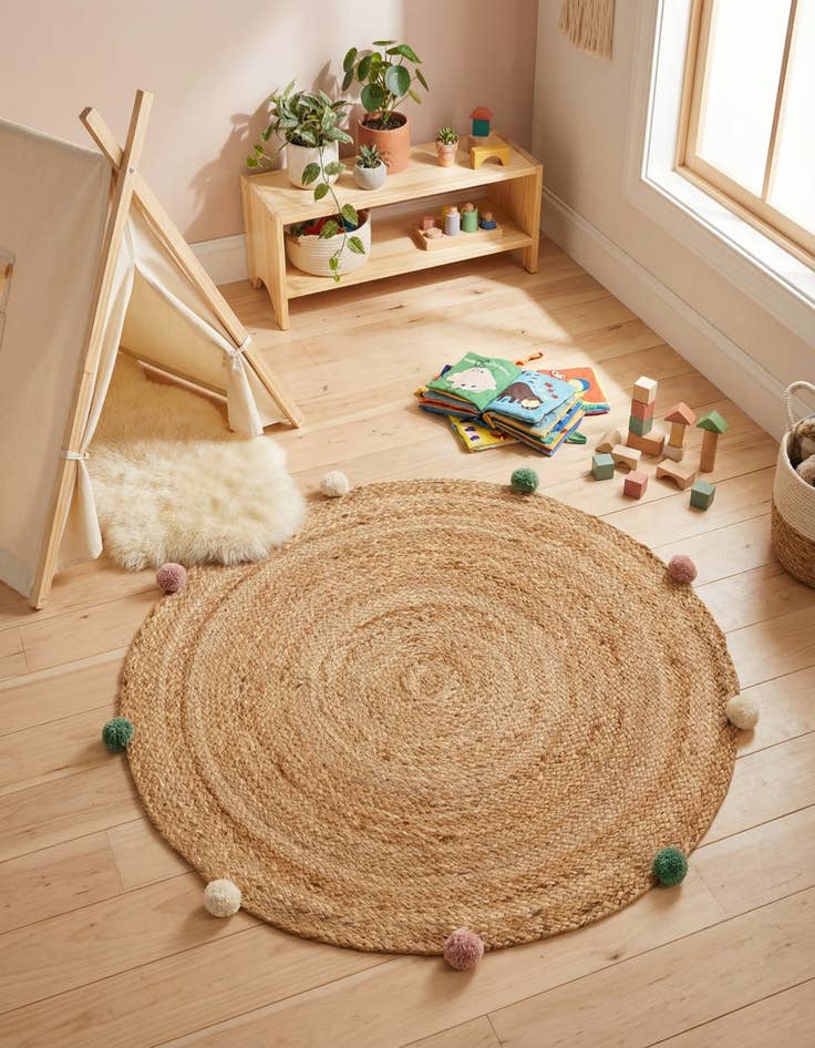 Detail image of 3' 1 x 3' 1  Hand Braided Kids Braided Jute Round Rug