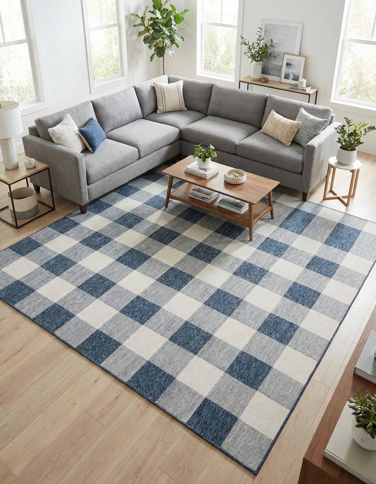 Detail image of 10' x 10'  Washable Checkered Indoor / Outdoor Square Rug