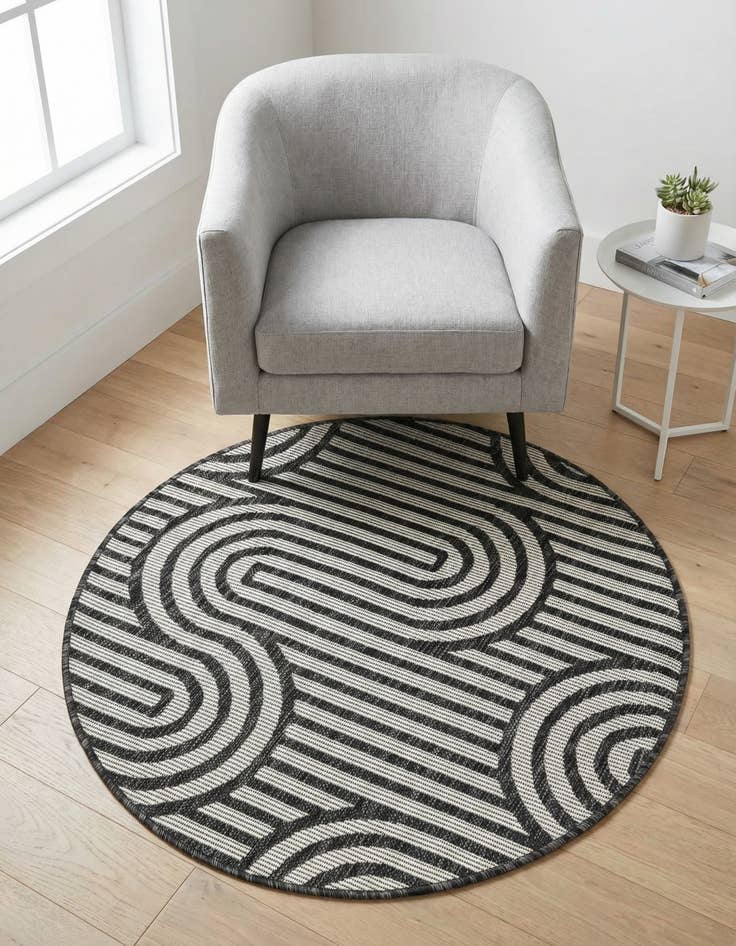 Detail image of 3' x 3' Easy-Clean Modern Indoor / Outdoor Round Rug