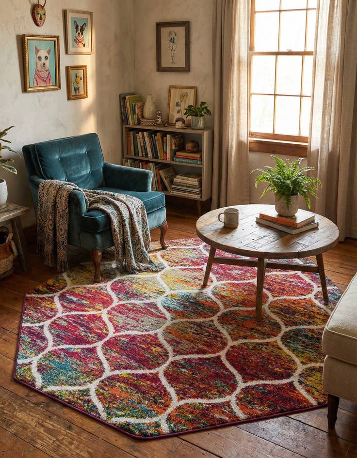 Detail image of 6' x 6' Trellis Frieze Octagon Rug