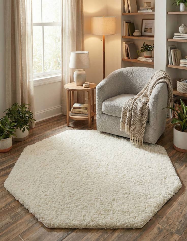 Detail image of 4' x 4' Solid Shag Octagon Rug