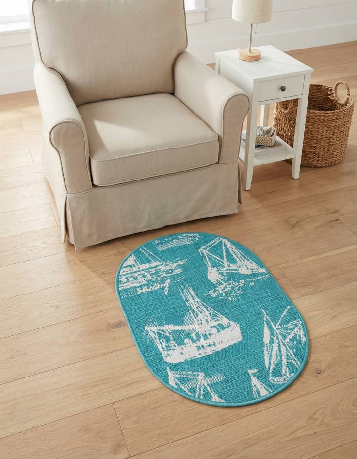 Detail image of 2' x 3' Easy-Clean Coastal Indoor / Outdoor Oval Rug