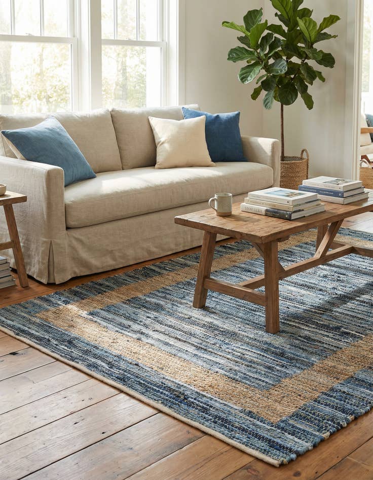 Detail image of 5' 1 x 8' Hand Woven Chindi Jute Rug