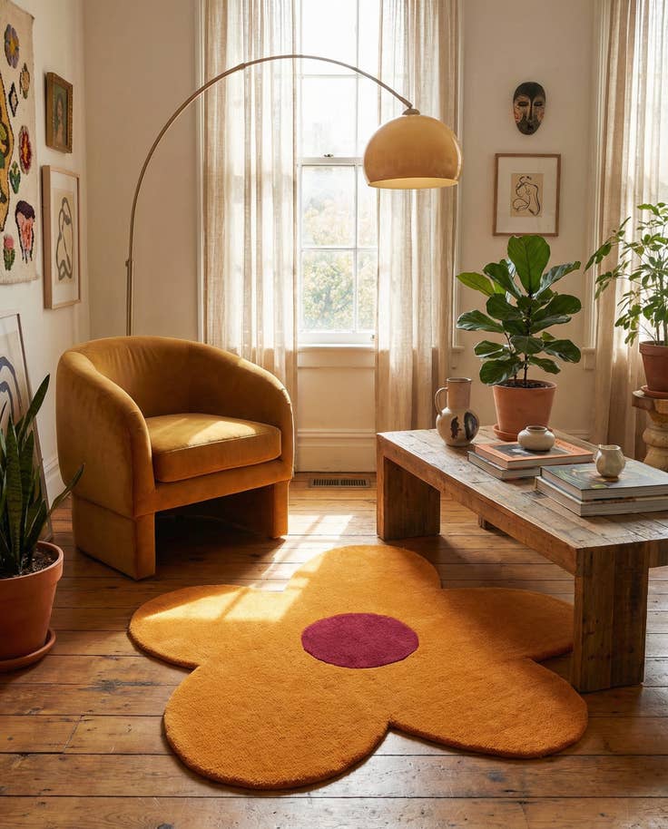 Detail image of 5' 1 x 5' 1 Happy Rugs Funky Flower Wool Round