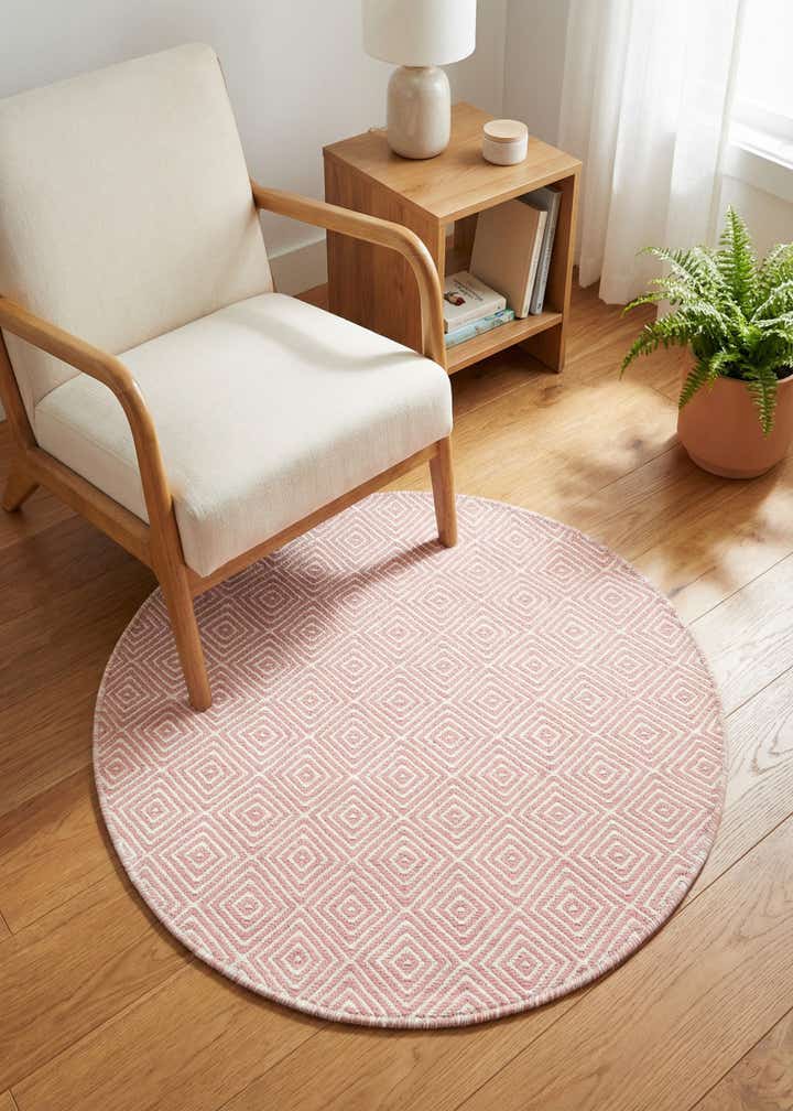 3' 1 x 3' 1 Hand Woven Geo Trellis Flatweave Round Rug