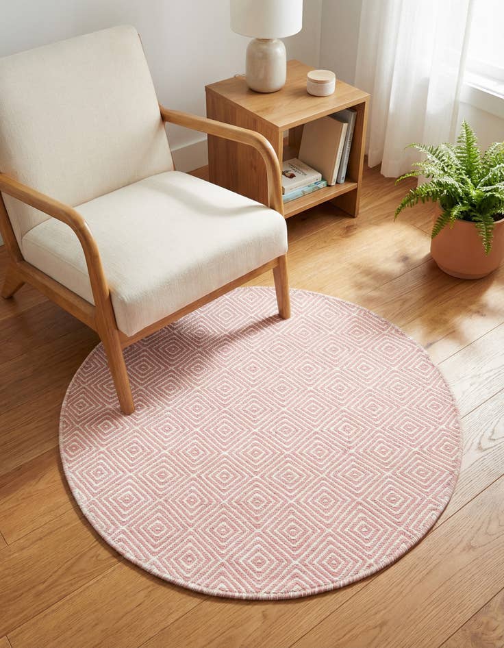 Detail image of 3' 1 x 3' 1  Hand Woven Geo Trellis Flatweave Round Rug