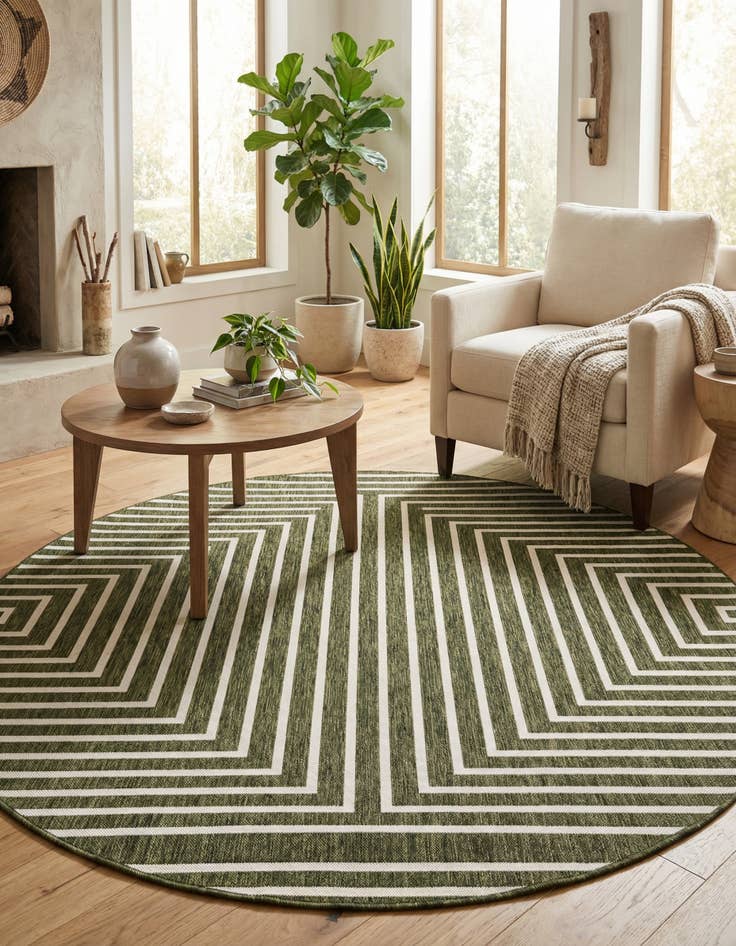 Detail image of 7' 10 x 7' 10 Washable Modern Indoor / Outdoor Round Rug