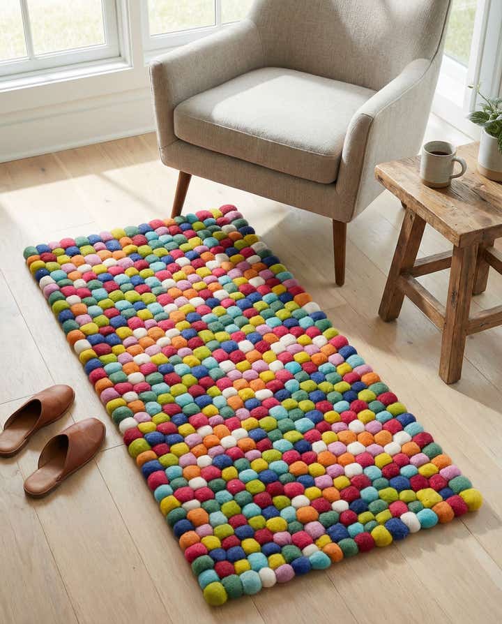 2' x 4' 1 Felt Ball Wool Runner Rug