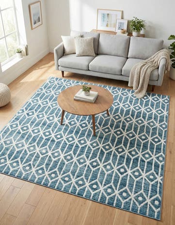 Blue Lattice Trellis Square Rug