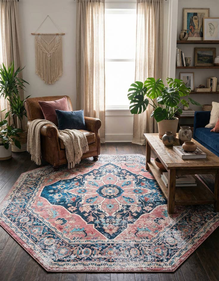 Detail image of 7' 10 x 7' 10 Washable Yara Octagon Rug