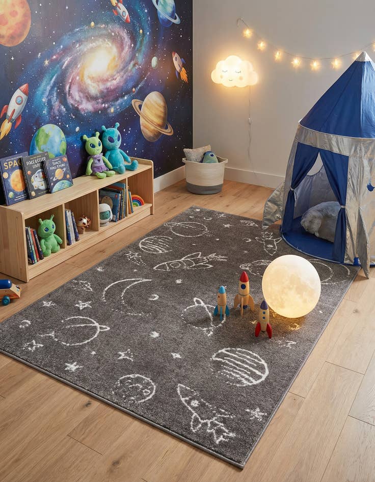 Detail image of 3' 11 x 5' 11 Planets Whimsy Kids Rug