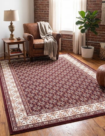 Burgundy and Ivory Nain Design Rug