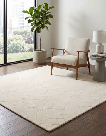 Pearl Ivory WoolCraft Geometric Square Rug
