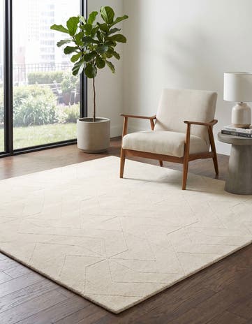 Pearl Ivory WoolCraft Geometric Square Rug