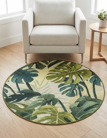 3' x 3' Easy-Clean Botanical Indoor / Outdoor Round Rug