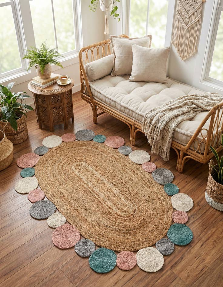 Detail image of 4' 1 x 6' 1 Handmade Braided Jute Oval Rug