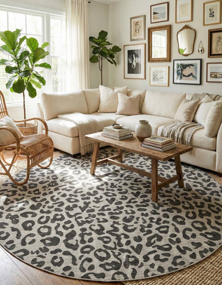 Detail image of 10' x 10'  Washable Safari Indoor / Outdoor Round Rug