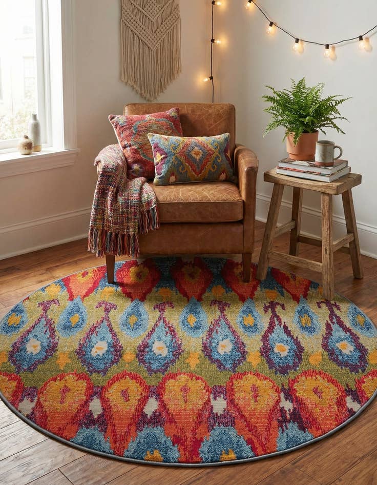 Detail image of 4' x 4'  Washable Modern Indoor / Outdoor Round Rug