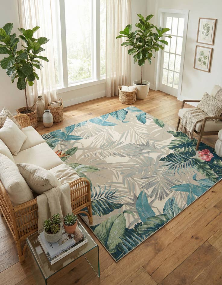 Detail image of  10' x 10'  Washable Botanical Indoor / Outdoor Square Rug