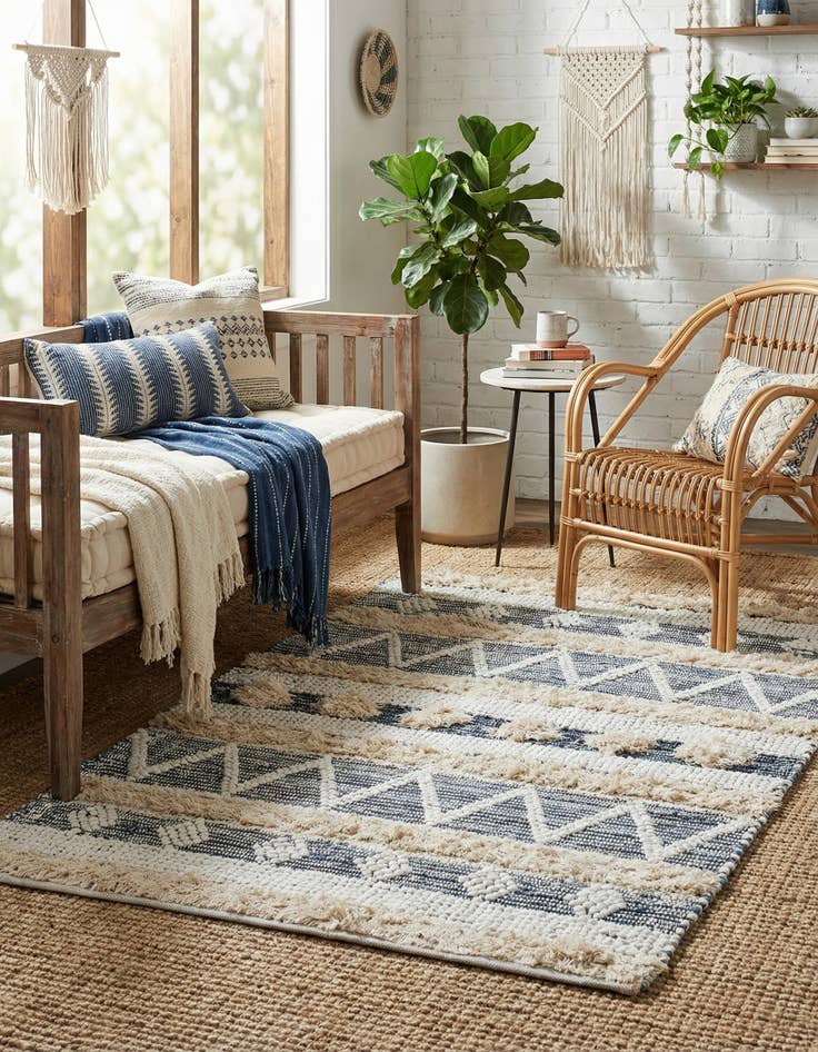 Detail image of 4' 1 x 6' 1  Hand Woven Cotton Chindi Rug