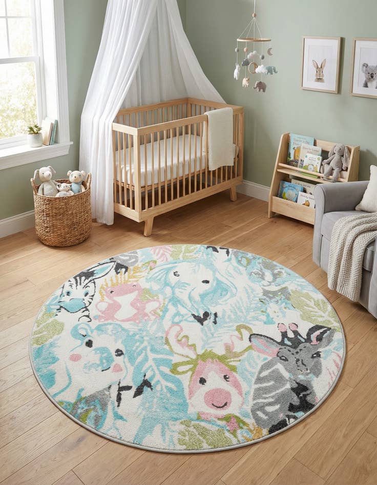 Detail image of 5' x 5' Animals Whimsy Kids Round Rug