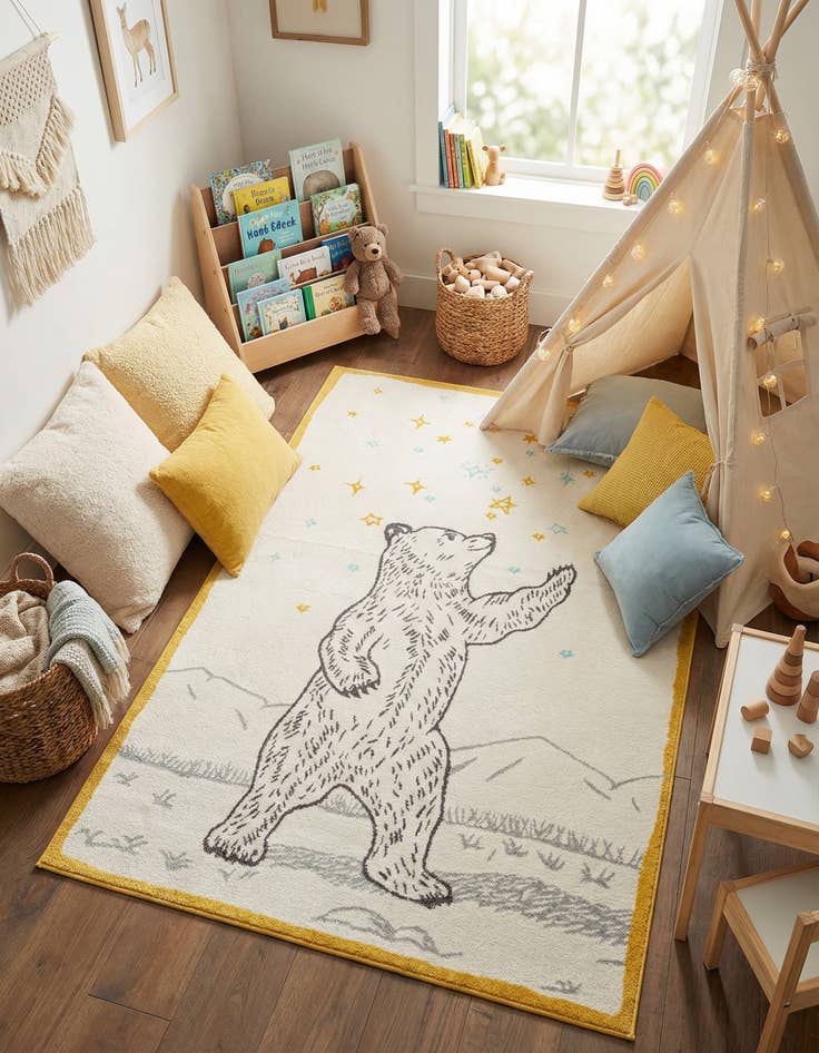 Detail image of 5' 3 x 8' Bear Whimsy Kids Rug