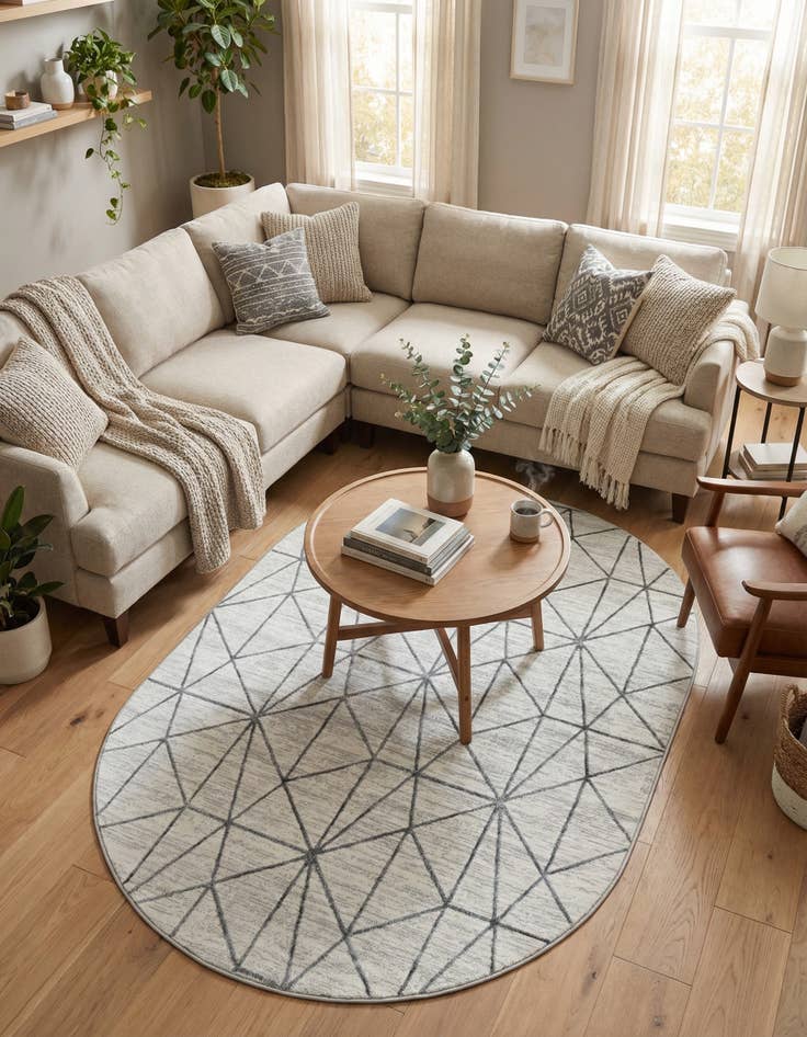 Detail image of  5' 3 x 8' Lattice Trellis Oval Rug