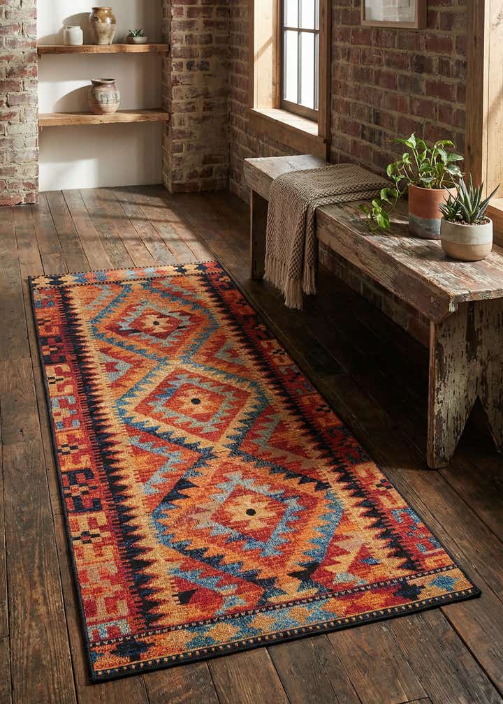 2' 7 x 5' 3 Easy-Clean Tribal Indoor / Outdoor Runner Rug