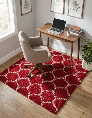 Burgundy Red Lattice Shag Square Rug