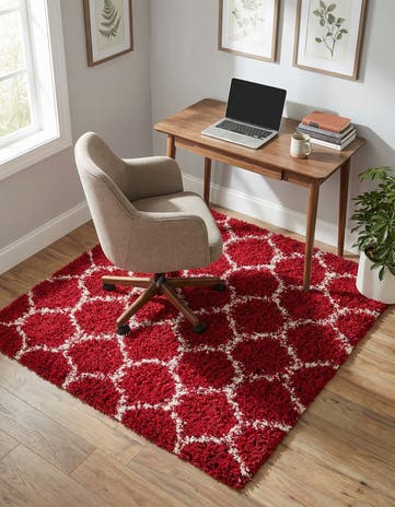 Burgundy Red Lattice Shag Square Rug