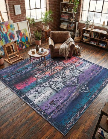 Multi Blue Washable Francesca Square Rug